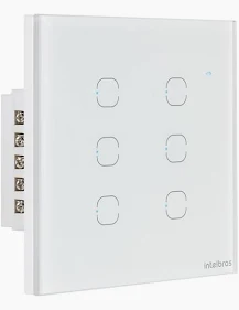 Interruptor inteligente branco 6 teclas para automação residencial.