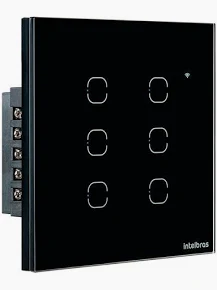 Interruptor touch preto de seis botões compatível com caixa 4x4.